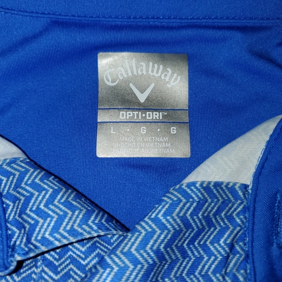 Callaway Opti-Dri Blue Polo Golf Shirt Mens Large Chevron Geometric Lightweight - Picture 3 of 7